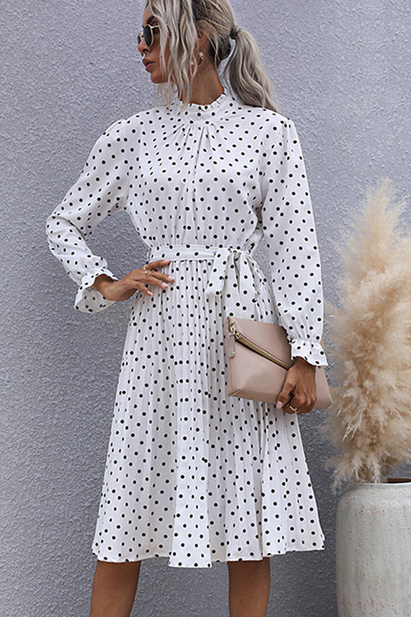 Dots Print Long Sleeve Cute Midi Dress