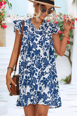 Fashion Printed Ruffled Sleeves Casual Dress