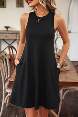Solid Color Sleeveless Round Neck Casual Dress