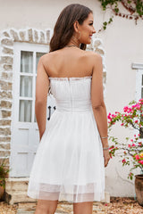 Cute Princess Bandeau Solid White Mini Dress