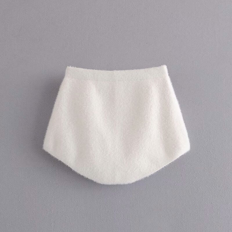 White Mohair V-neck Single-breasted Knitting Coat Jacket Halter Short Vest Shorts Hot Pants Three-piece Set