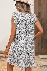 Smocked Neck Ruffle Hem Printed Mini Dress