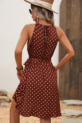 Dots Print Tie Waist Fashion Casual Dress
