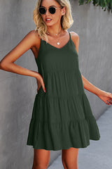 Fashion Solid Color Ruffle Hem Mini Dress