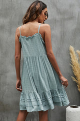 Fashion Sleeveless Solid Layered Ruffle Hem Mini Dress