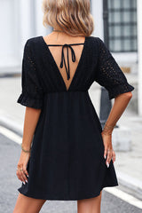 Lace V Neck Solid Color Mini Dress