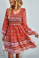 Bohemia Smocked Bust Long Sleeve Printed Dress