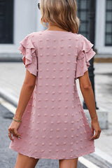 Ruffle Shoulder V Neck Solid Casual Dress