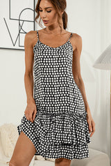 Polka Dot Print Ruflle Hem Mini Dress