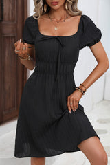 Puffle Sleeve Solid High Waist Casual Dress