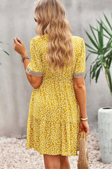 Fashion Floral Print V Neck Button Mini Dress