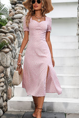 Polka Dots Print Split Side Midi Dress