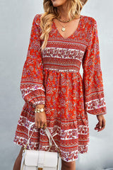 Bohemia Smocked Bust Long Sleeve Printed Dress