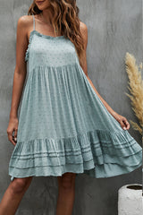 Fashion Sleeveless Solid Layered Ruffle Hem Mini Dress