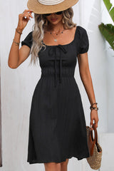 Puffle Sleeve Solid High Waist Casual Dress