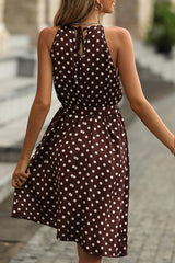 Dots Print Knot Waist Ruffle Mini Dress