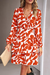 Layered Ruffle  Hem V Neck Casual Dress