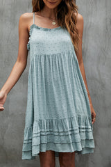 Fashion Sleeveless Solid Layered Ruffle Hem Mini Dress