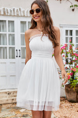 Cute Princess Bandeau Solid White Mini Dress
