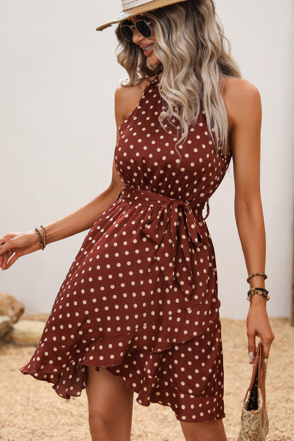 Dots Print Tie Waist Fashion Casual Dress