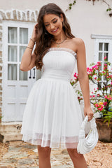 Cute Princess Bandeau Solid White Mini Dress