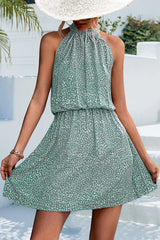 Fashion Polka Dot Print Halter Neck Casual Dress
