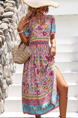 Bohemia Print Knot Front Split Side Maxi Dress