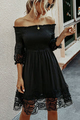 Off The Shoulder Lace Design Mini Dress