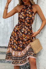 Halter Neck Tie Waist Floral Print Casual Dress