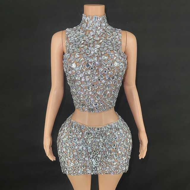 Zadie Sparkly Crystals Top Backless Skirt Set