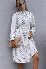 Dots Print Long Sleeve Cute Midi Dress