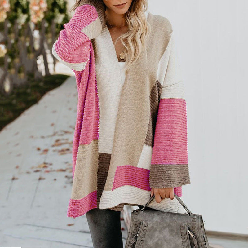 Women's Oversized Loose Splicing Sweater Cardigan