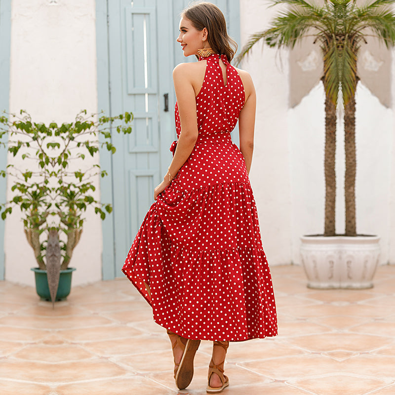 Vacation Halter Polka Dot Floral Maxi Dresses