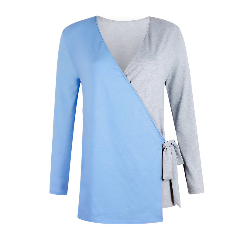 Women's V Neck Cross-Bandage Long Sleeve Sweater