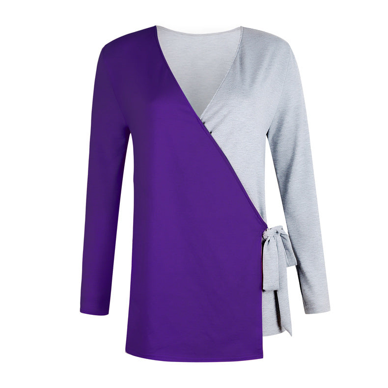 Women's V Neck Cross-Bandage Long Sleeve Sweater