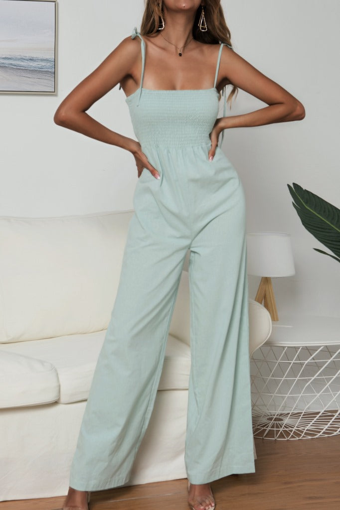 Suspenders Tube Top  Lace-up Jumpsuits Loose Pants