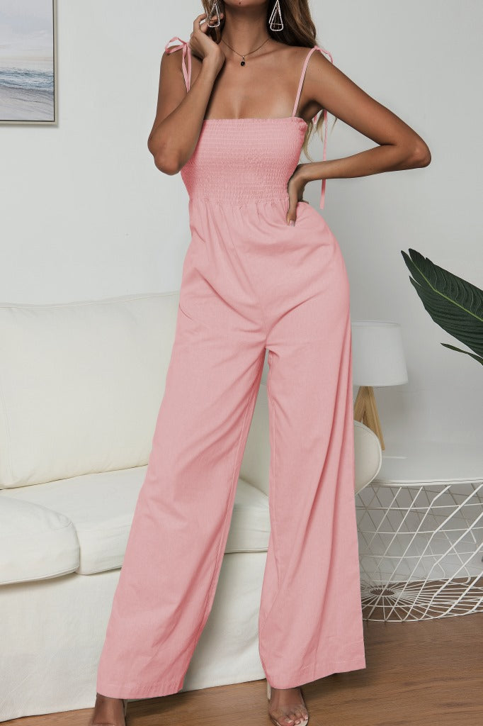 Suspenders Tube Top  Lace-up Jumpsuits Loose Pants