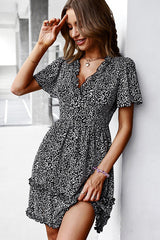 V Neck Printed Fashion Mini Dress