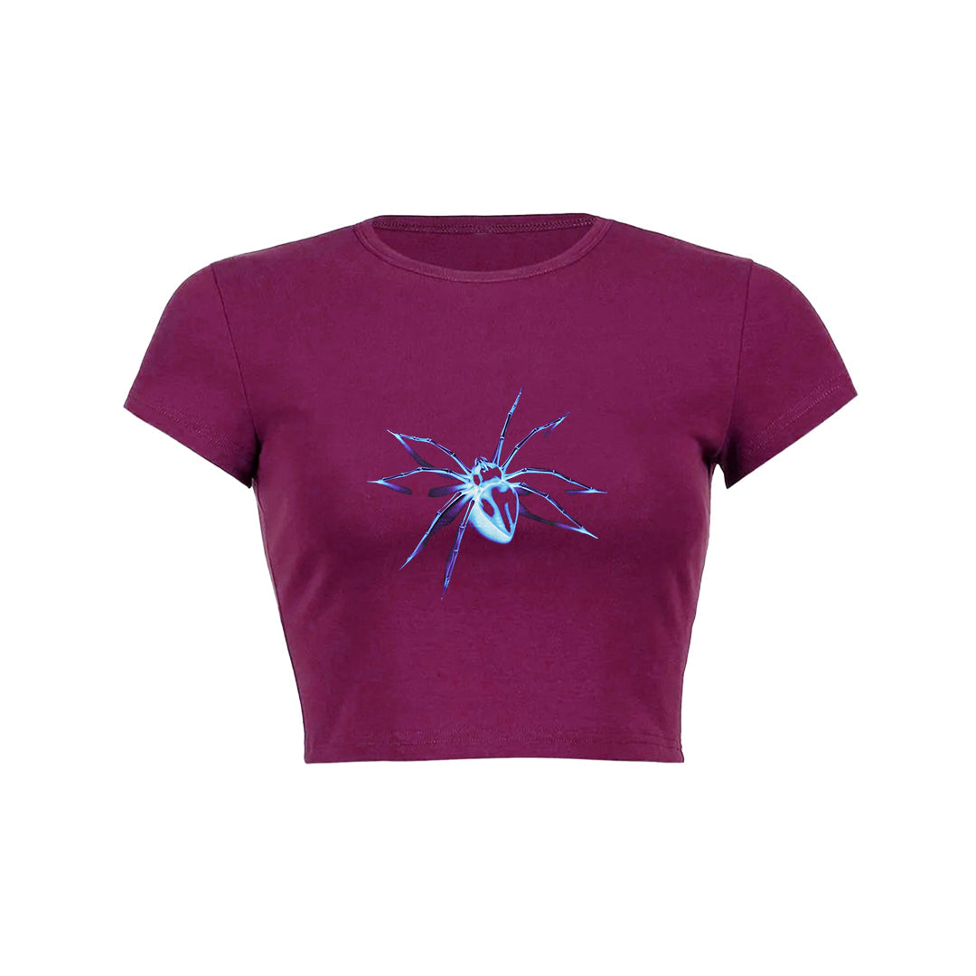 Spider letter print Crop Top Baby Tee
