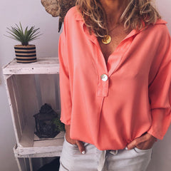 Women V Neck Button Breathable Loose Shirt