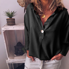 Women V Neck Button Breathable Loose Shirt