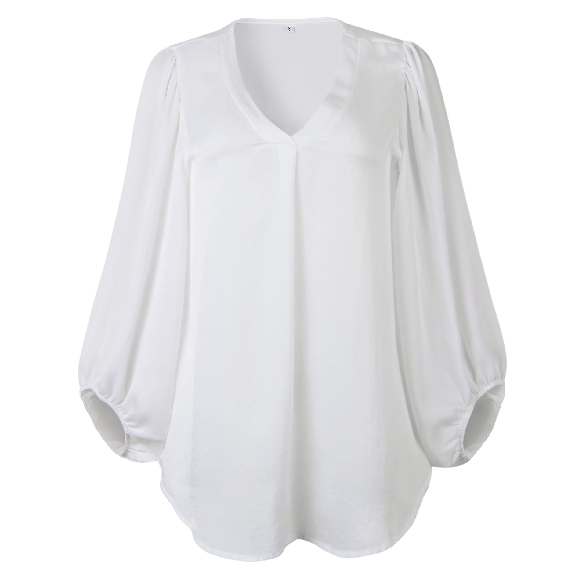 Women V Neck Lantern Sleeve Loose Shirt