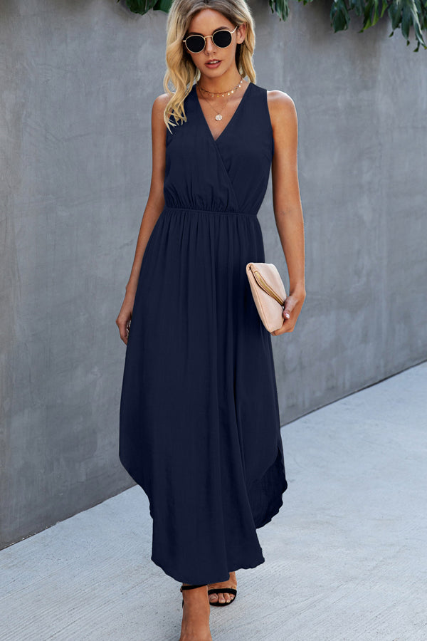 Fashion Solid Color V Neck Sleeveless Dress