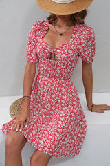 Floral Print Tie Front Short Sleeve Dress