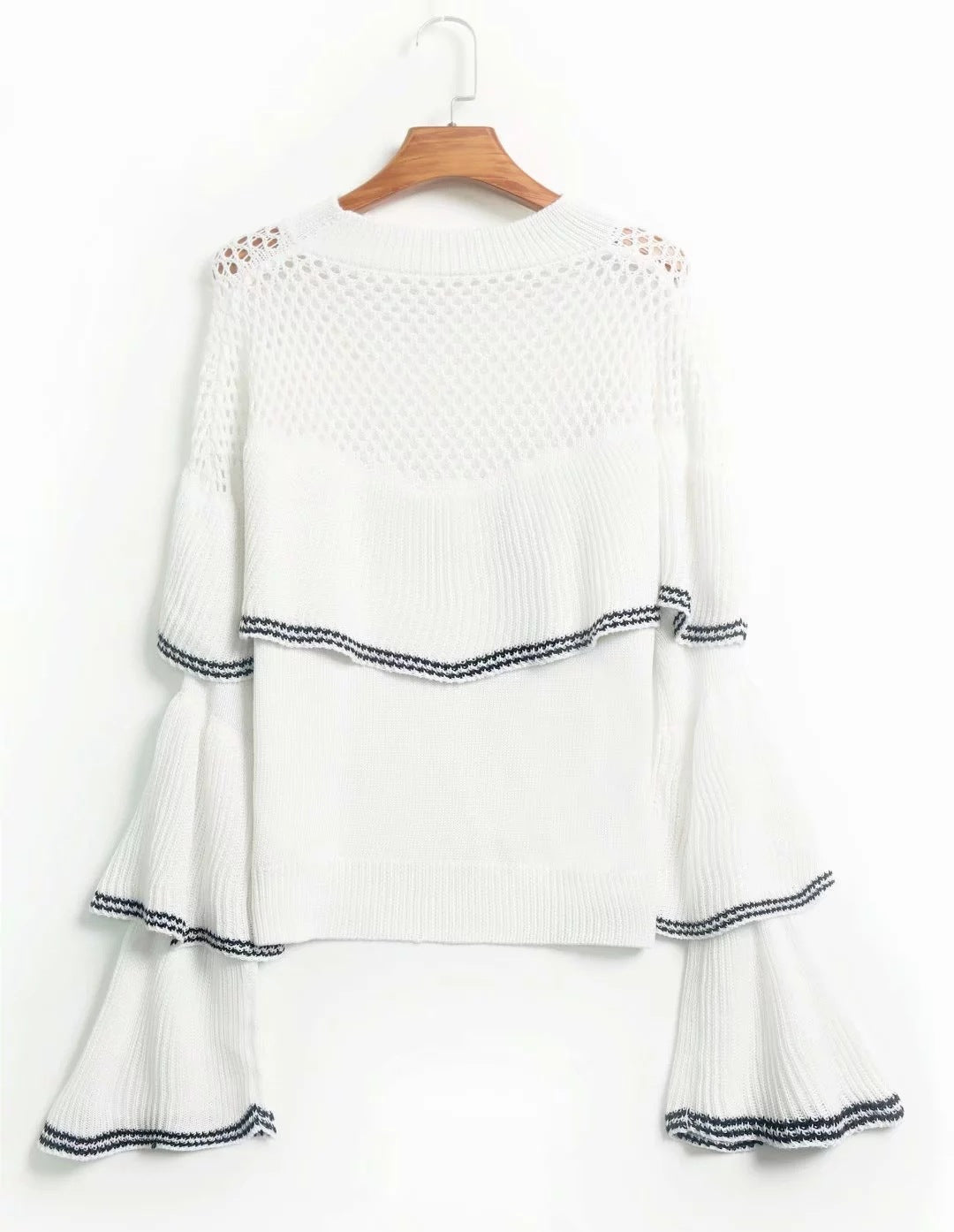 Splicing Hollow-out Flared Sleeve Knit Sweater