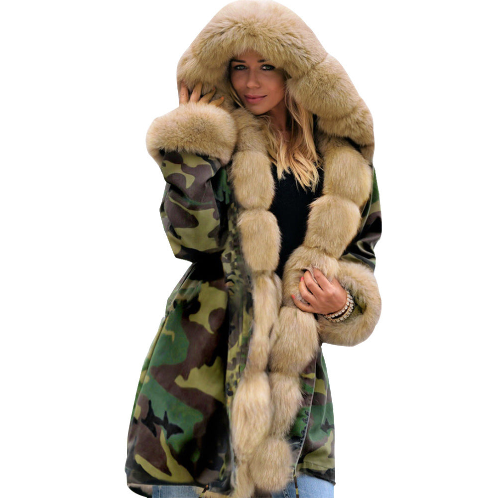 Women's Warm Camouflage Hooded Plush Coat