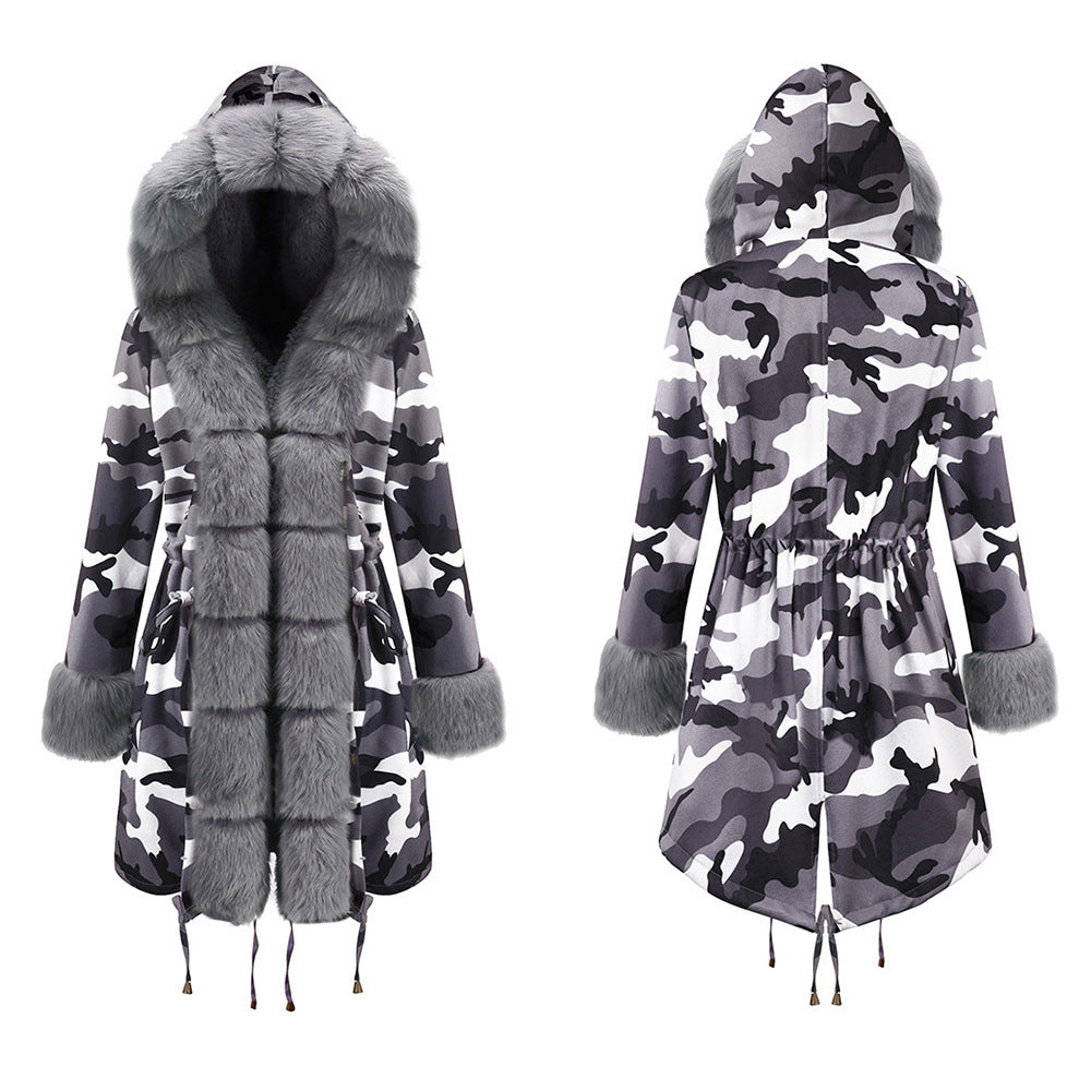 Women's Warm Camouflage Hooded Plush Coat