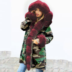 Women's Warm Camouflage Hooded Plush Coat