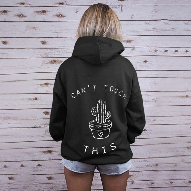 Women's Loose Cactus Pattern Hooded Pullover Sweatshirt