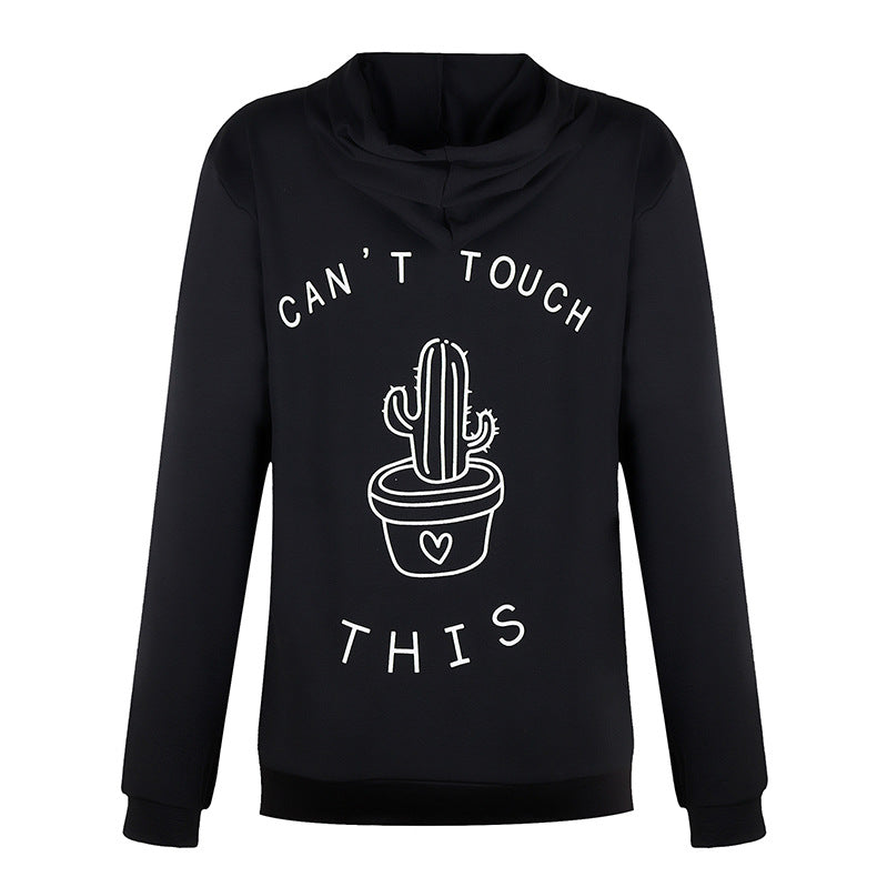 Women's Loose Cactus Pattern Hooded Pullover Sweatshirt